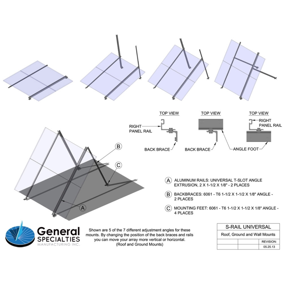 Roof/Ground/Wall Mount - 96"x3" Rails
